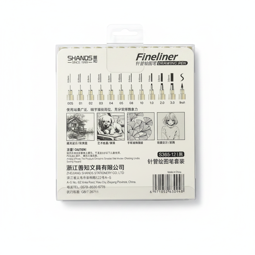 SHANDS S365-12 fineliner package back with specs