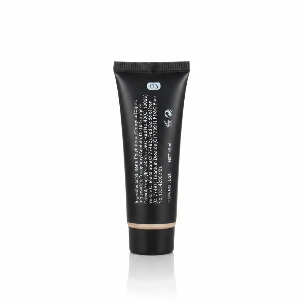 Emelie Makeup Foundation 24H Water Resistant - back with ingredients shade 03