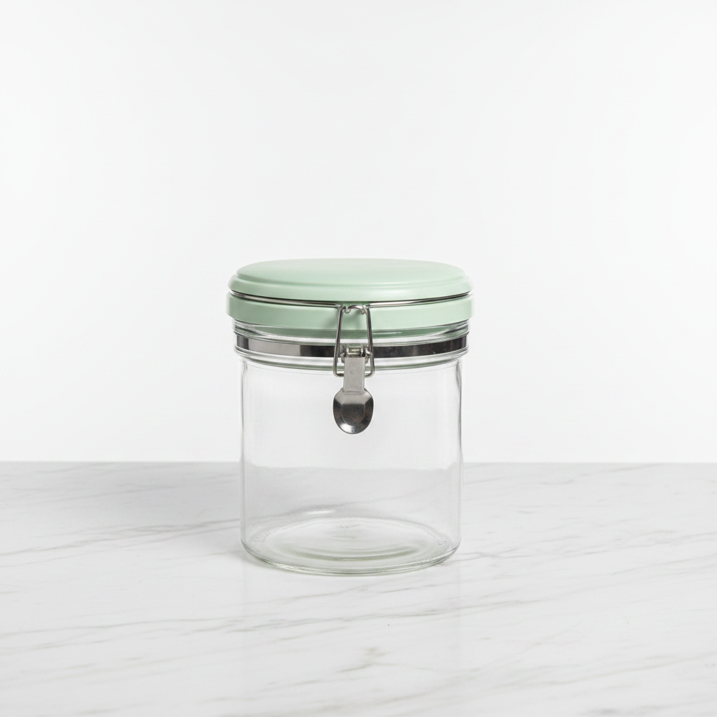 Glass container with mint lid — professional studio shot