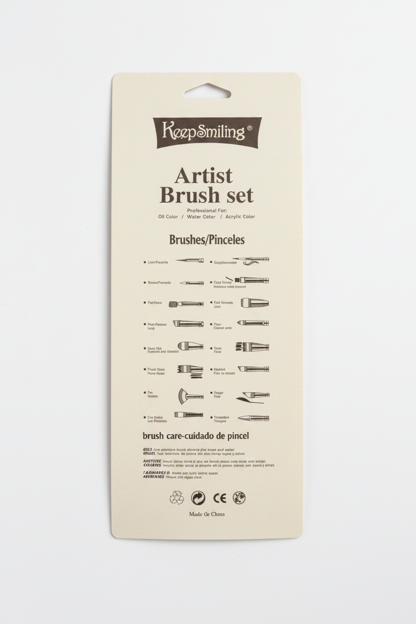 Keep Smiling brush type guide card — oil, watercolor and acrylic brush types