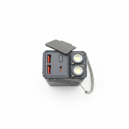 Konfulon A510 power bank top view ports and flashlight